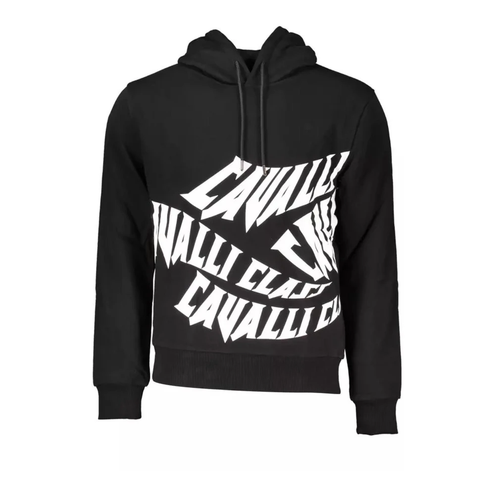 Cavalli Class Black Hooded Jumper With Logo Print - Male - Hoodies - Black - Xl - Sweatshirts & Hoodies
