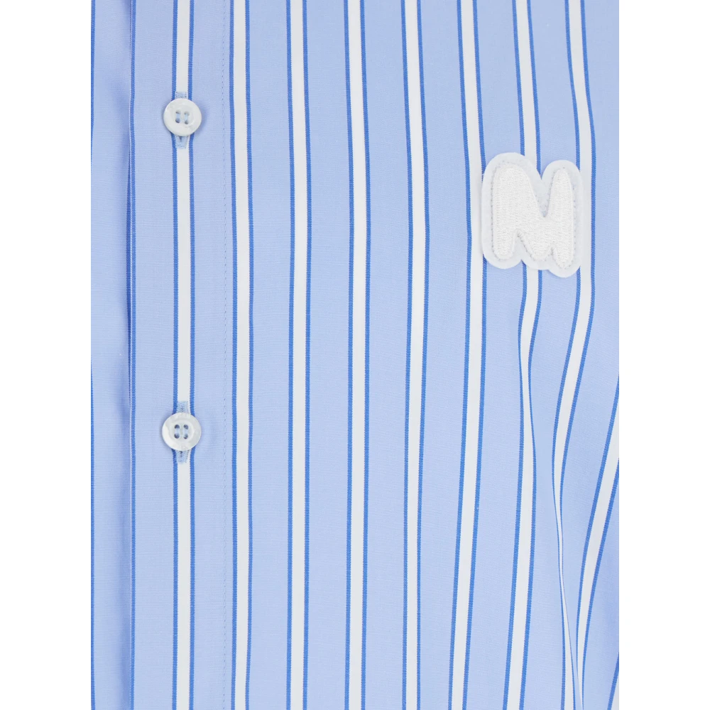 Msgm Blauw Gestreept Logo Katoenen Overhemd Blue Heren