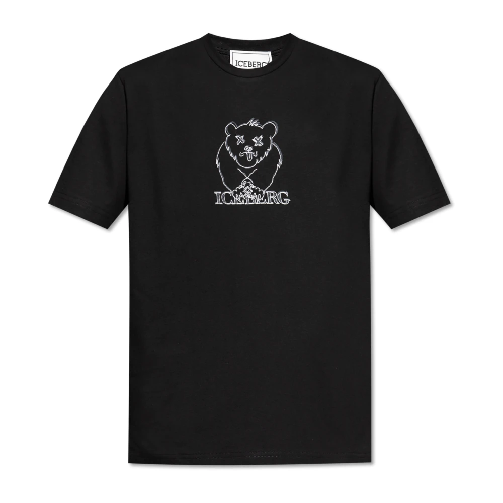 Iceberg T-shirt met bedrukte en geborduurde beer Black Heren
