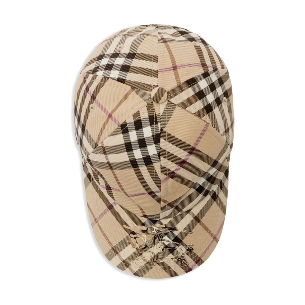 Burberry Check Baseball Cap met Equestrian Patch Beige Dames