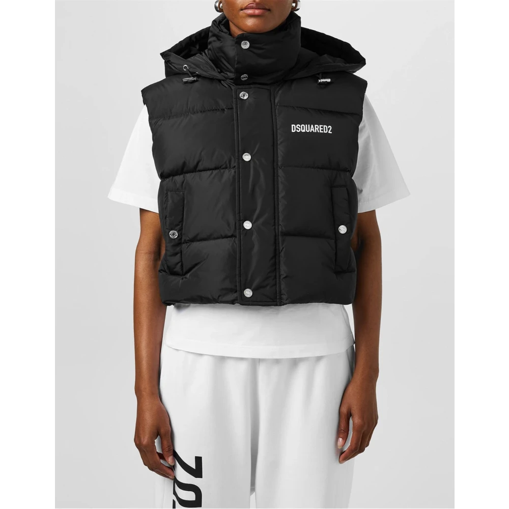 Dsquared2 Donsvest Jas Zwart Rits Logo Black Dames