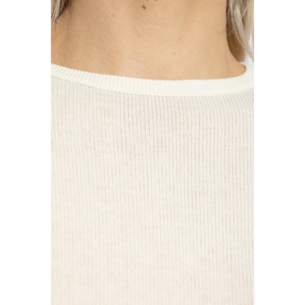 Lisa Yang Geribbelde top Vivian Beige Dames