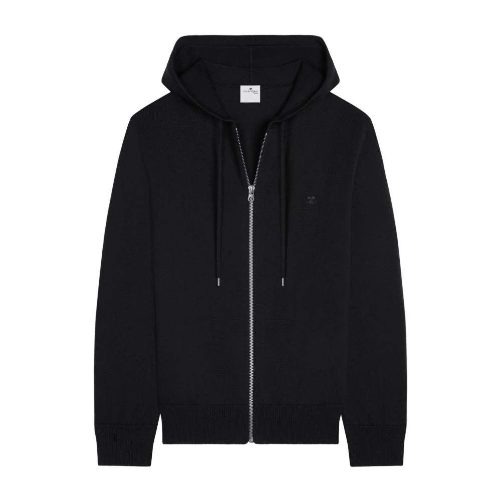 Courrèges Svart Merinoull Dragkedja Hoodie Black, Herr