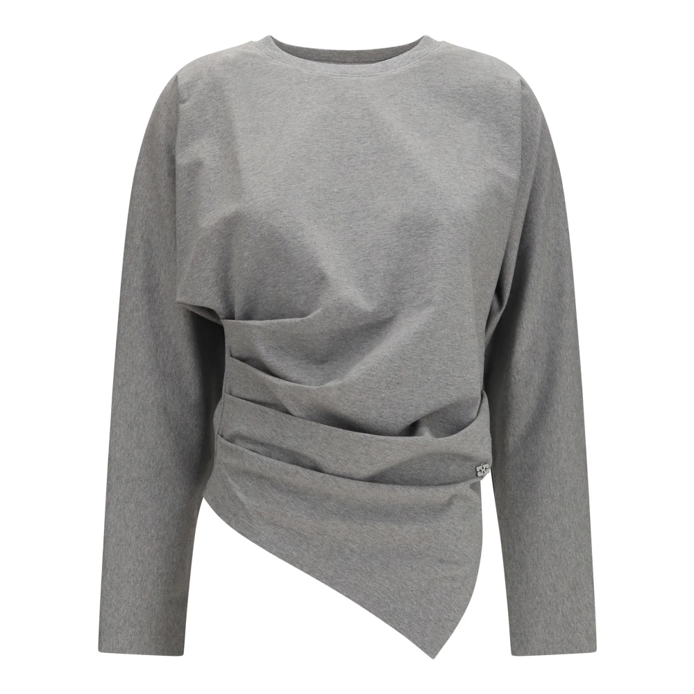 GANNI - T-shirt grigia a maniche lunghe - Donna - Taglia M - Immagine 3