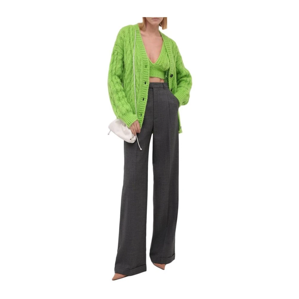 Msgm Groene Cable-Knit V-Neck Sweater Green Dames