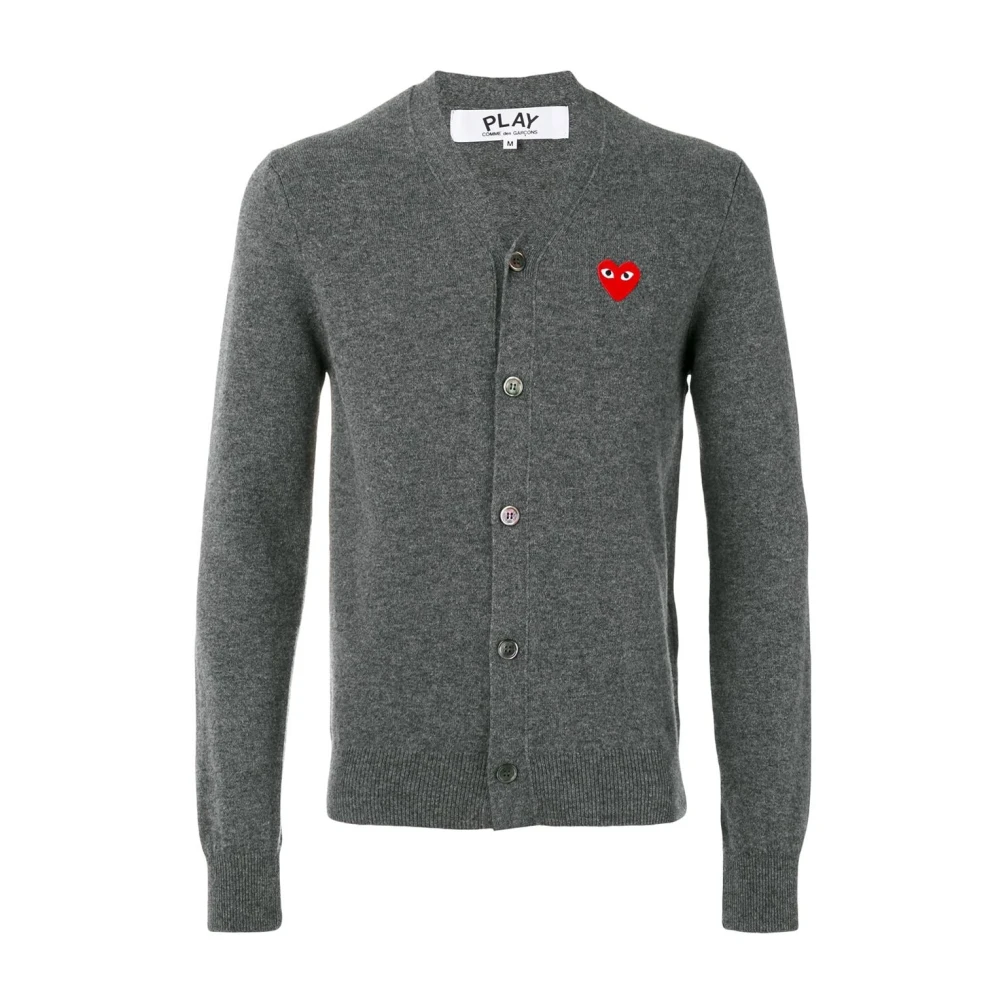 Comme des Garçons Play Grijze Wol V-Hals Cardigan Sweater Gray Heren