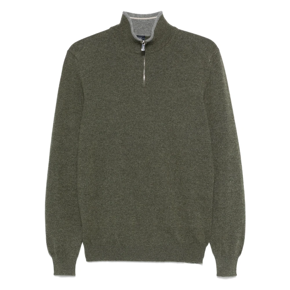 Fedeli Luxe Cashmere Half-Zip Gebreide Kleding Green Heren