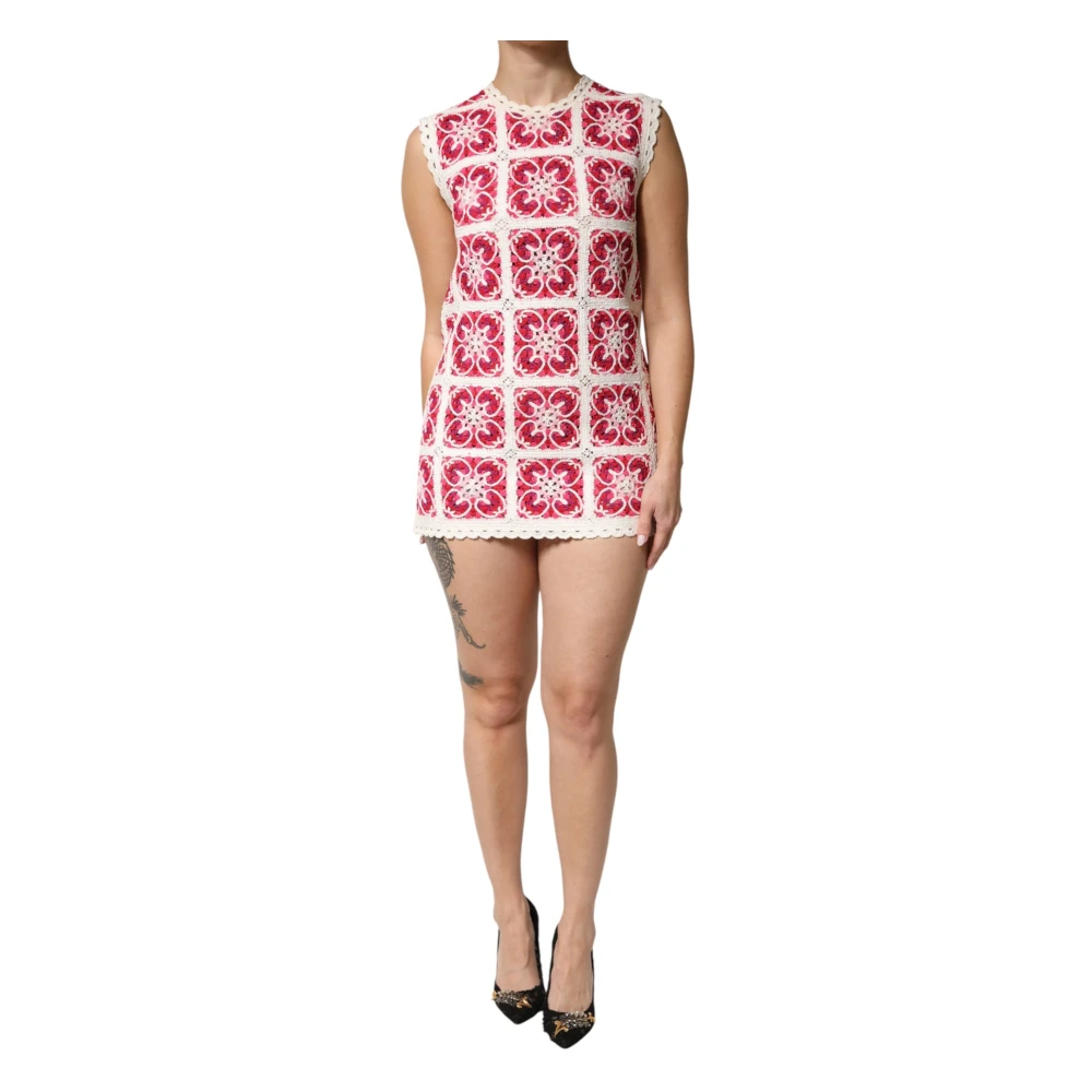 Dolce & Gabbana Short Dresses, Female, Xs, Brick Stitched Crochet Mini Dress Multicolor