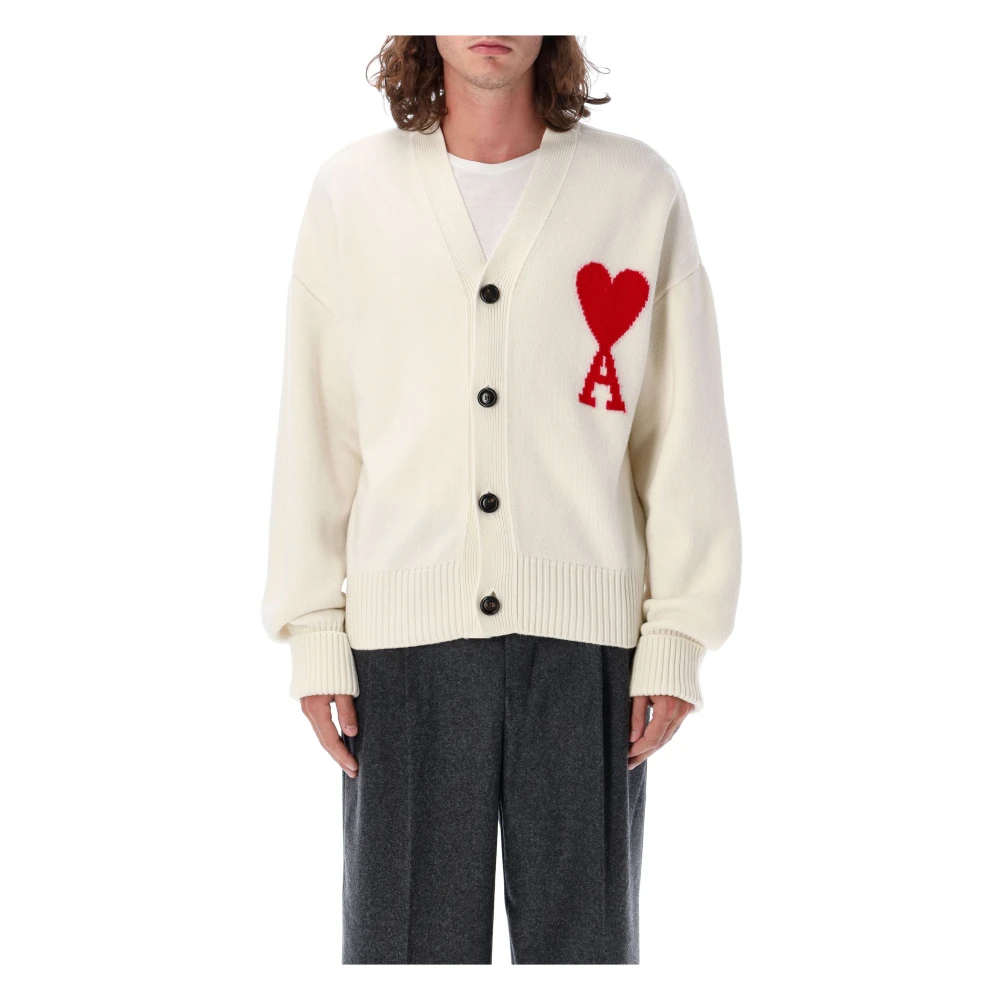 Ami Paris Rood Hart Gebreide Vest Beige Heren