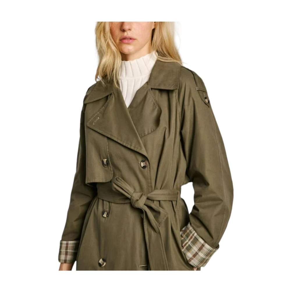 Pepe Jeans Witte Trenchcoat Elegante Functionele Stijl Green Dames