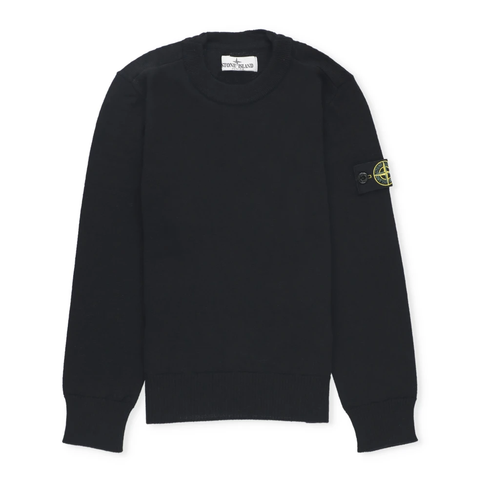 Stone Island Svart Ull Junior Tröja Rund Hals Black, Pojke