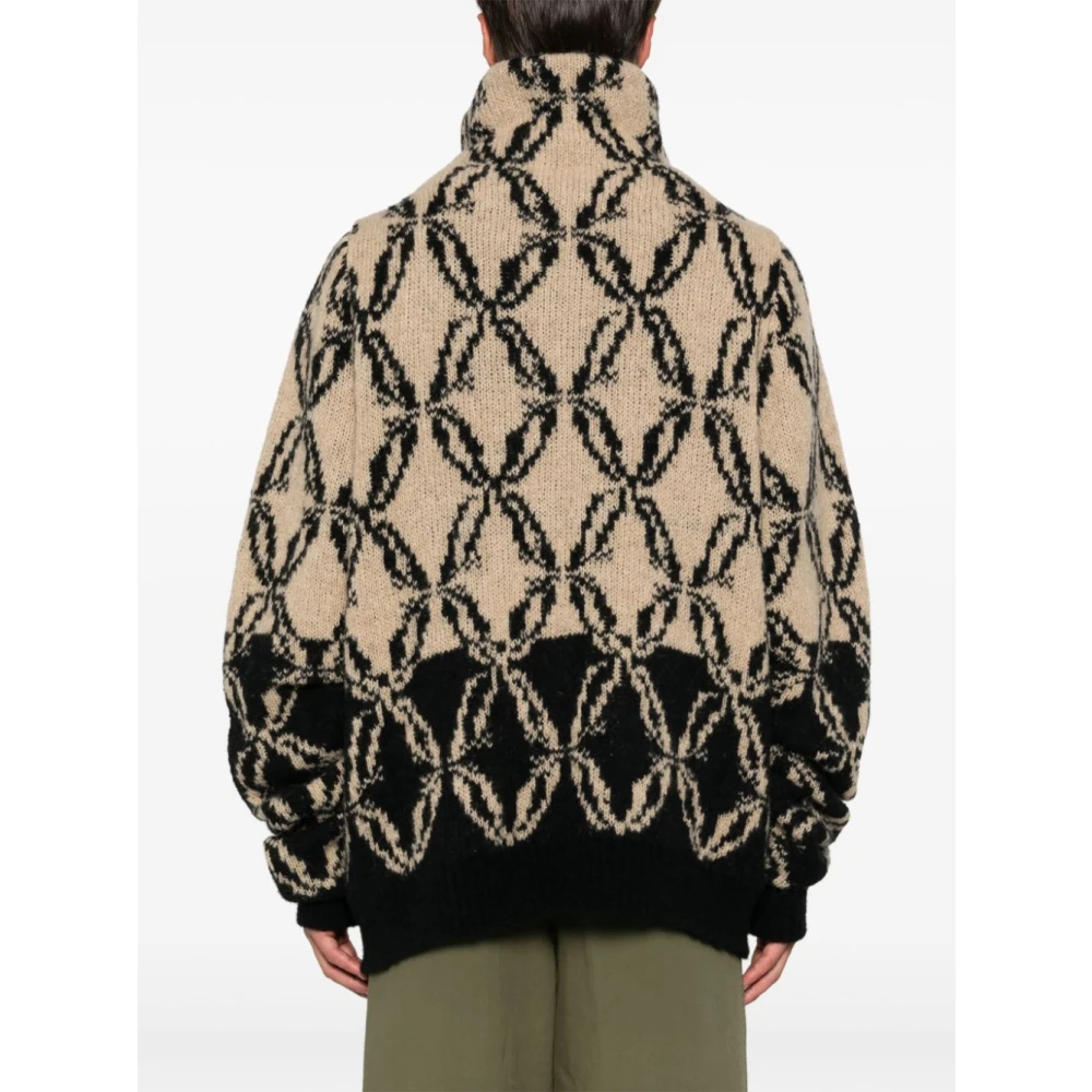 Dries Van Noten Alpaca Wol Coltrui met Intarsia Beige Heren