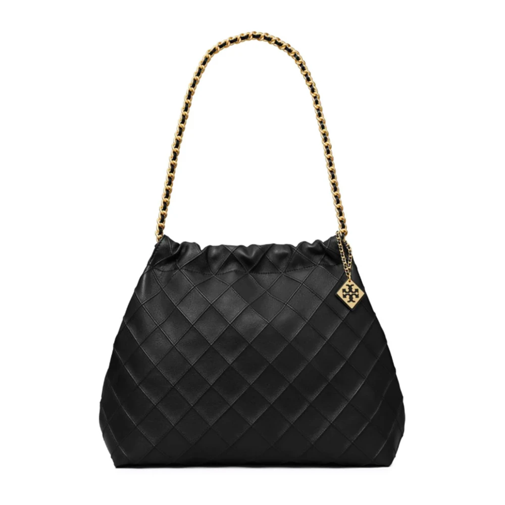 TORY BURCH Diamantgestikte leren schoudertas Black Dames