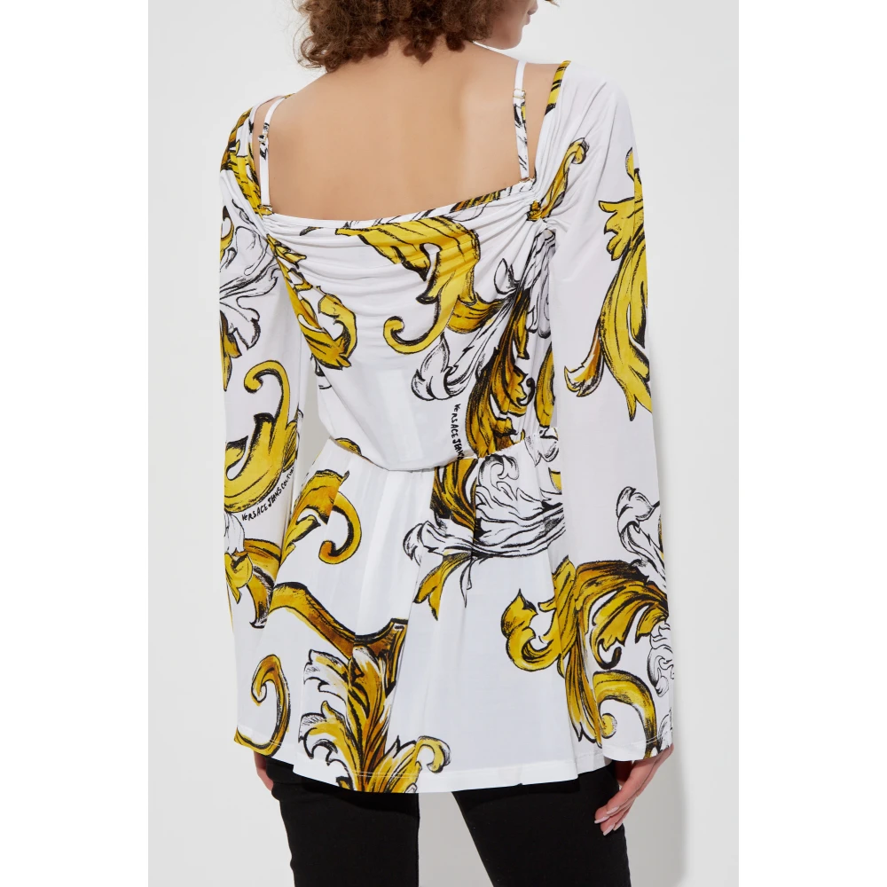 Versace Jeans Couture Top met Outline Barocco print White Dames