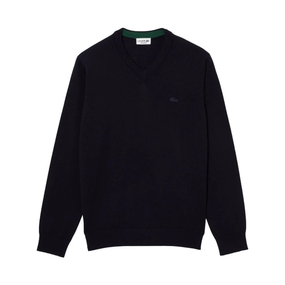 Lacoste Men's Blue Sweatshirts, Xs, Merino Wool Monochrome V Neck Jumper