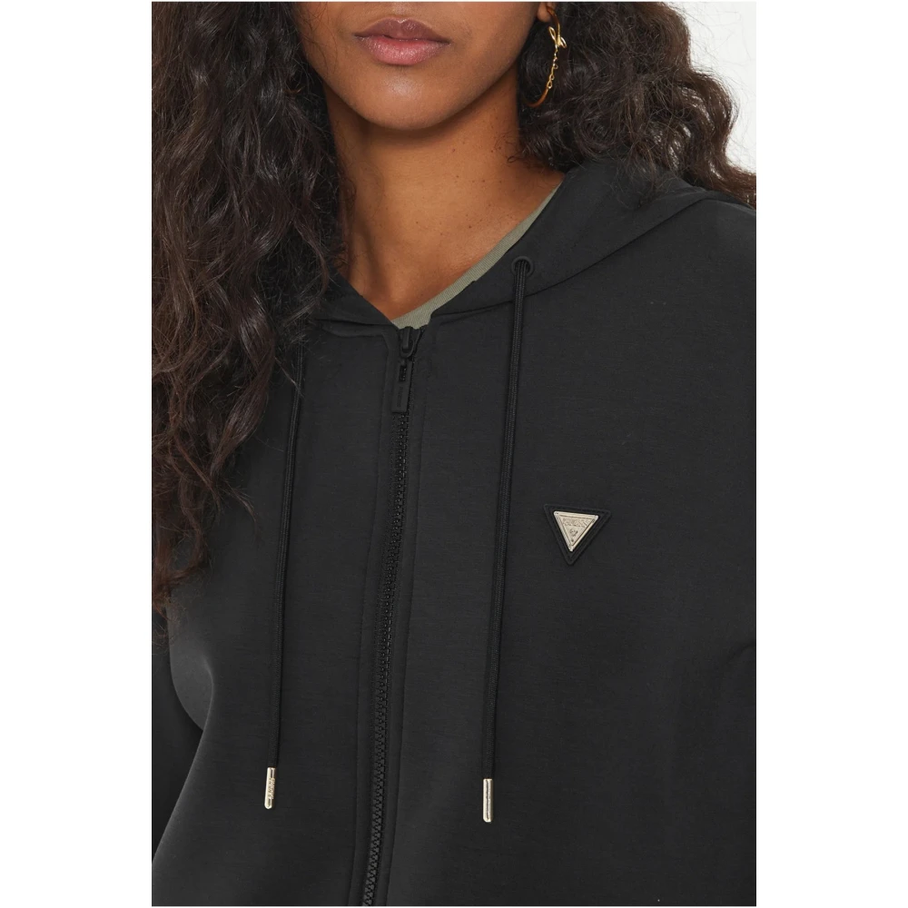 Guess Zwarte Hooded Zip-Up Vest Black Dames