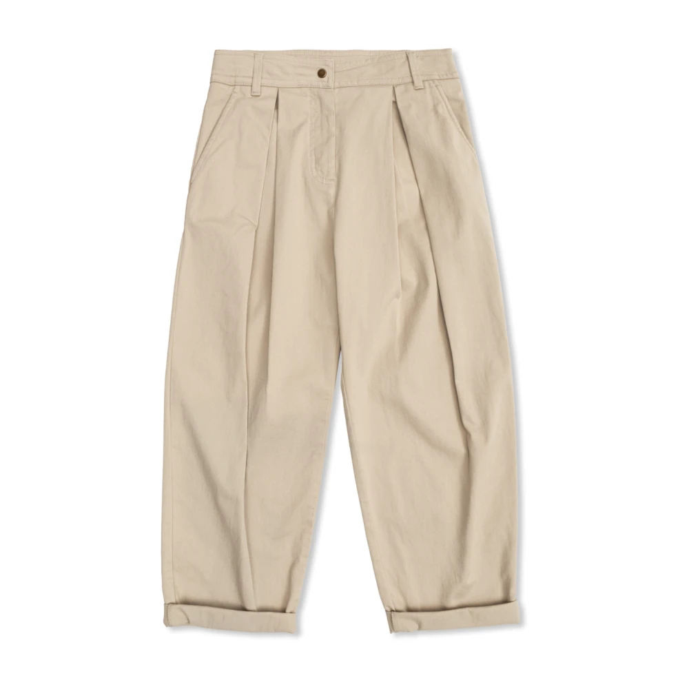 Moncler Unisex Beige Pleated Stretch Cotton Gabardine Trousers