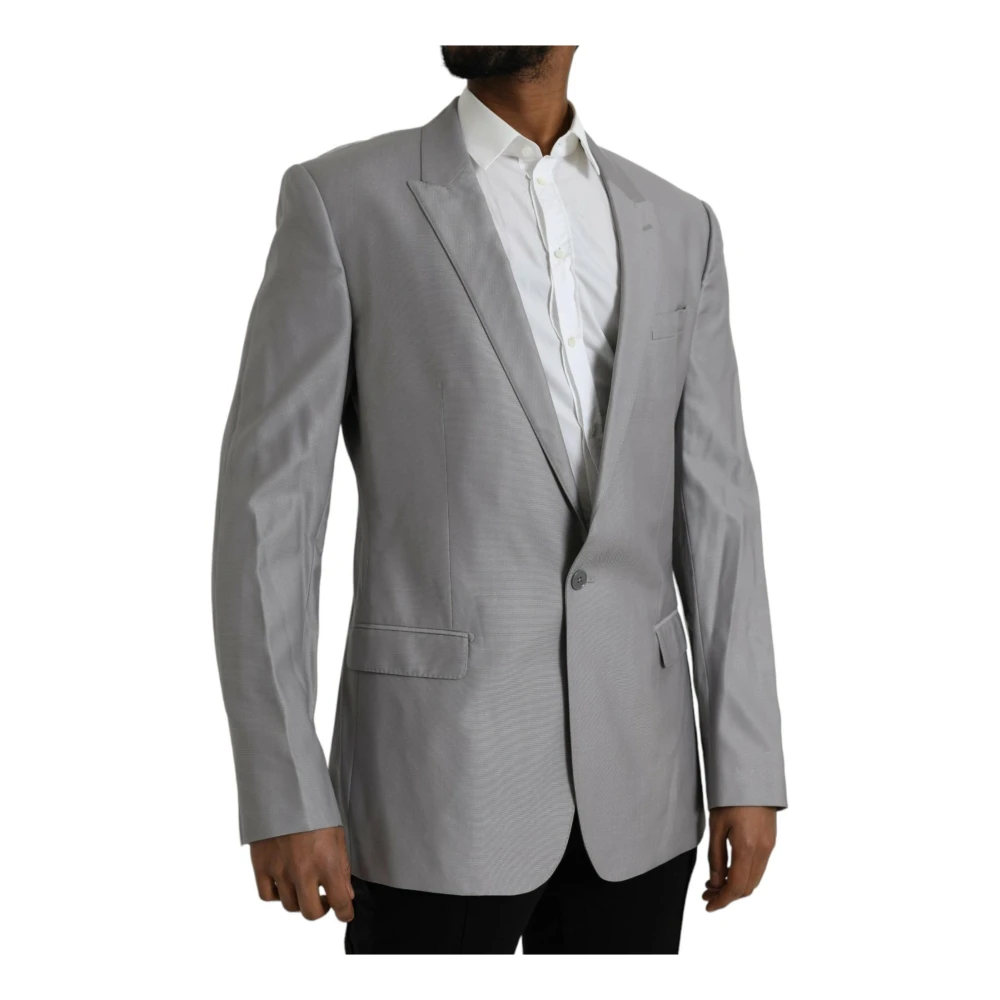 Dolce & Gabbana Grijze Peak Revers Wollen Blazer Gray Heren