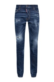 Spodnie dżinsowe Slim-Fit w ciemnoniebieskim kolorze z przetarciami