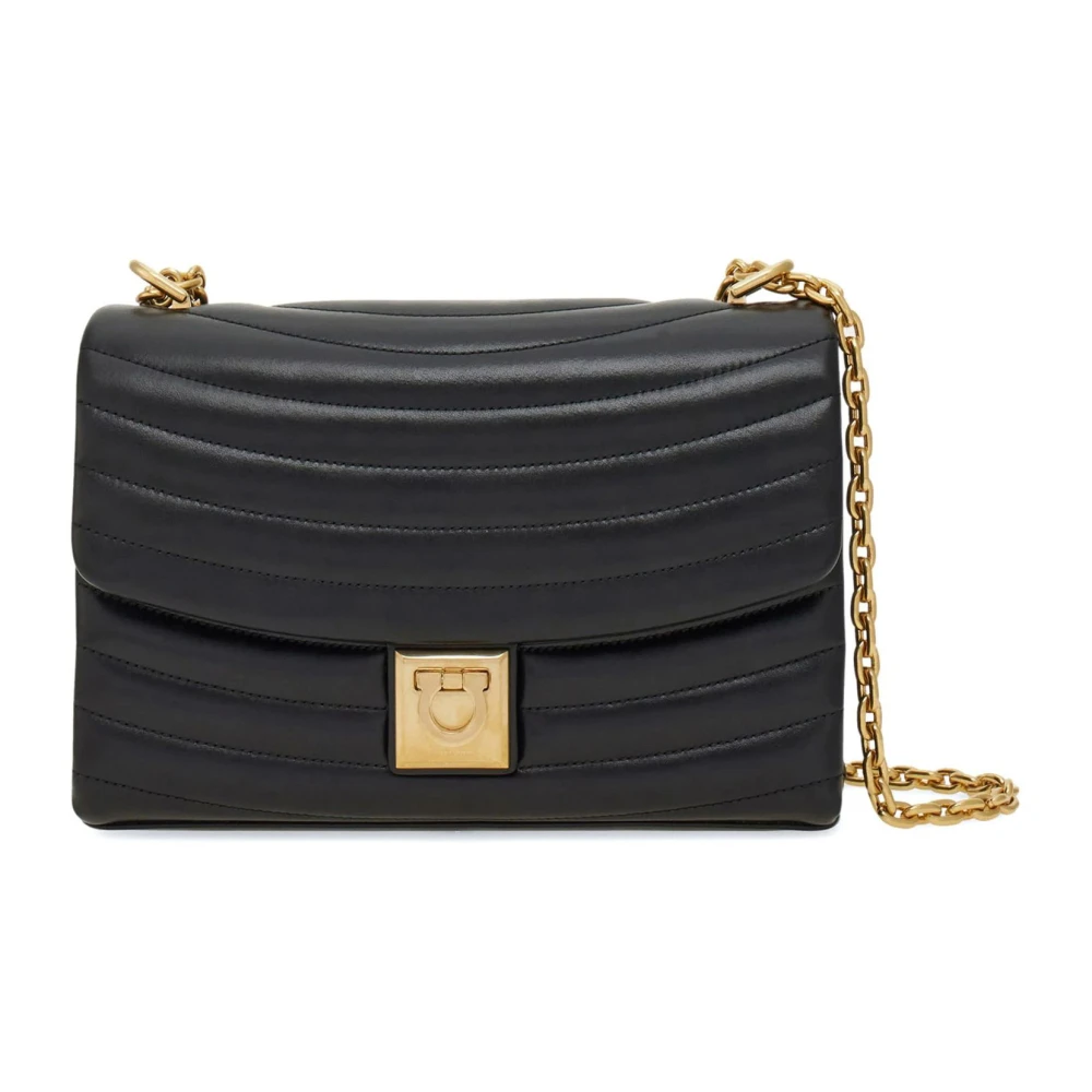 Salvatore Ferragamo Gewatteerde Zwarte Schoudertas met Gancini Black Dames