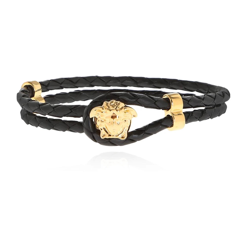 Versace Homme Noir Accessoires, Taille: One Size La Medusa Leather Bracelet