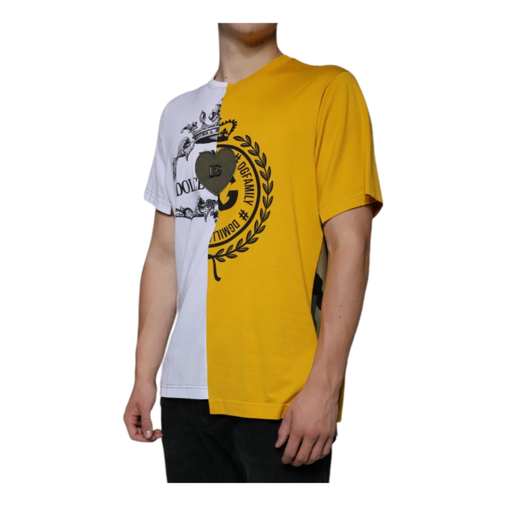 Dolce & Gabbana Wit Geel Logo Print T-shirt Multicolor Heren