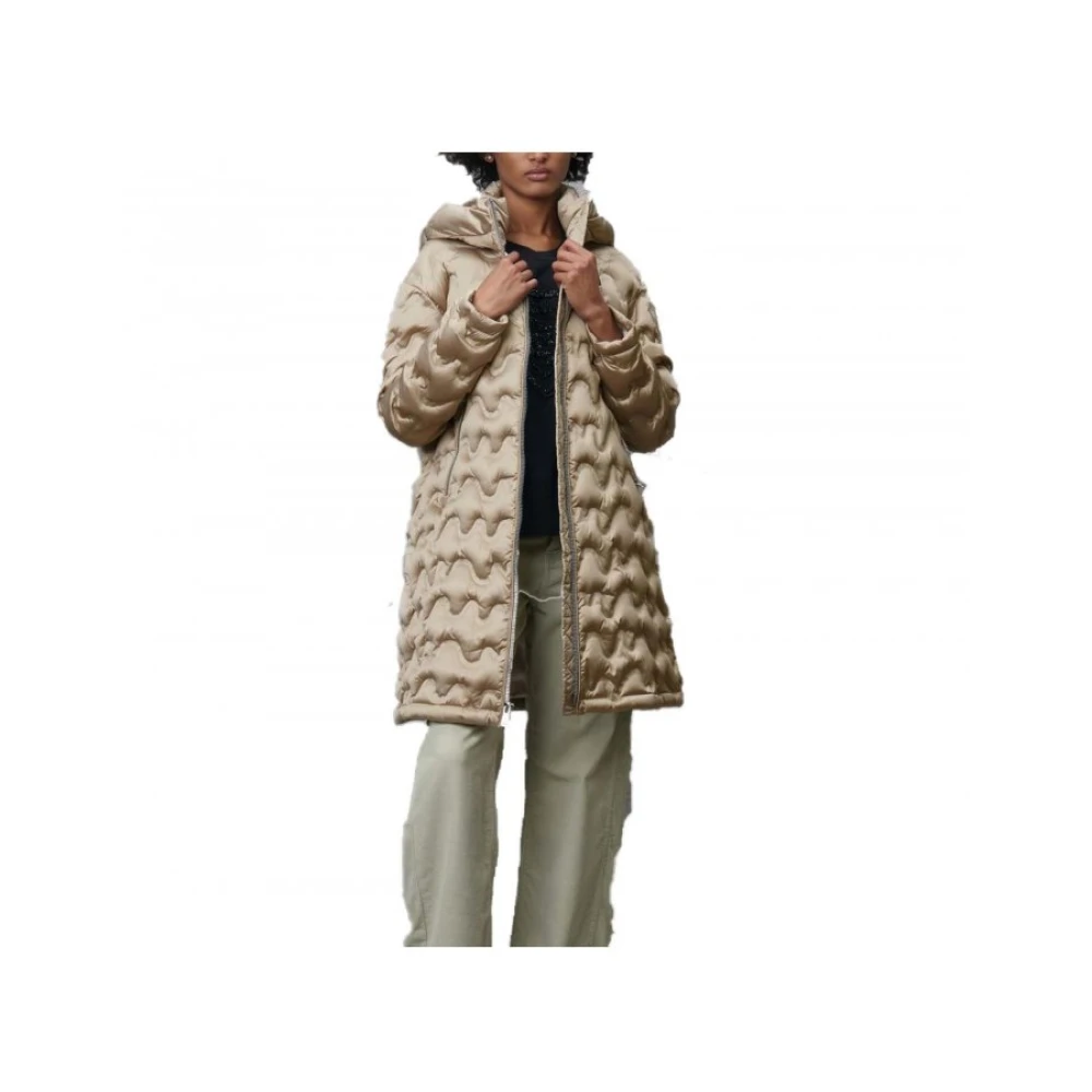 Blauer Hoge Kraag Lichtgewicht Gewatteerde Jas Beige Dames