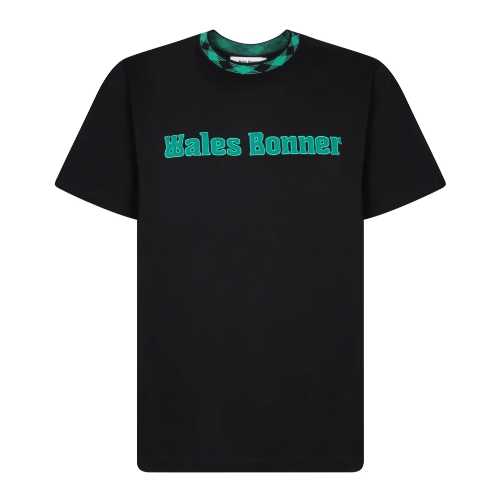 Wales Bonner Svart T-shirt med Teal Logo Black, Herr