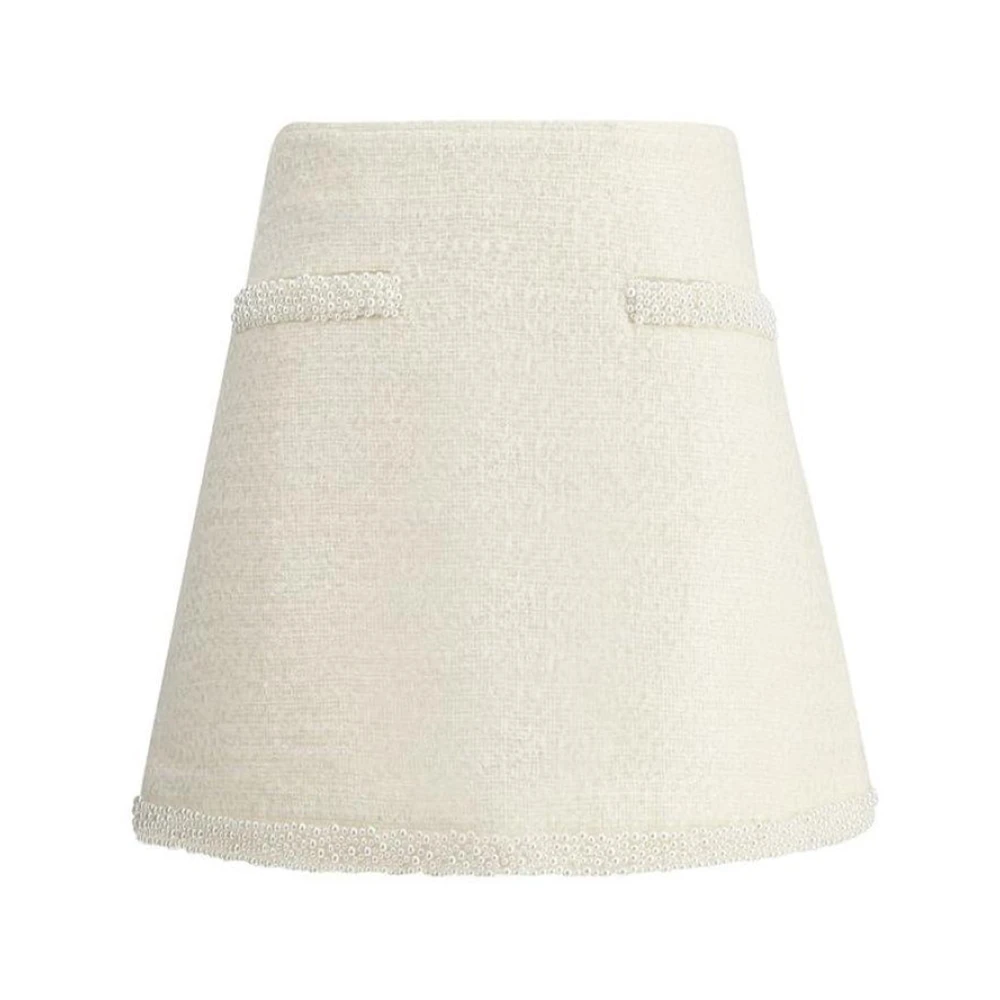 Self Portrait Parelversierde Bouclé Minirok Beige Dames