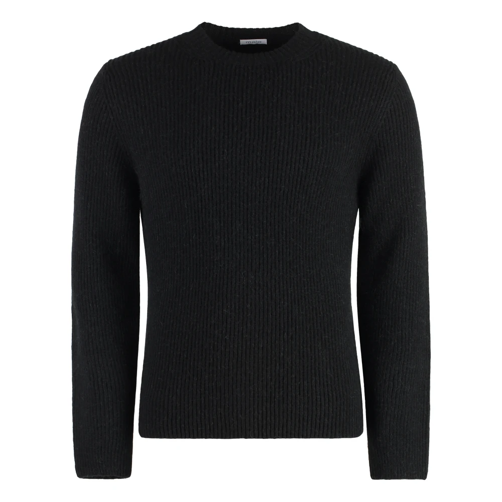 Malo Ribgebreide kameel trui Black Heren