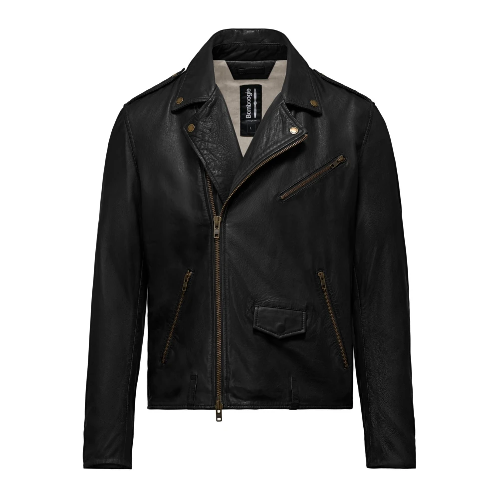 Bomboogie Men's Black Leather Perfecto Jacket - Leather Jackets - M - Jackets