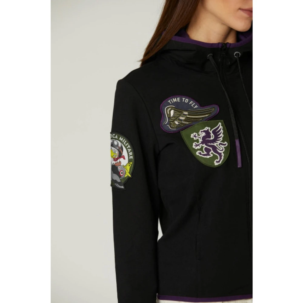 aeronautica militare Ritssluiting Sweatshirt met Embleem Patches Black Dames