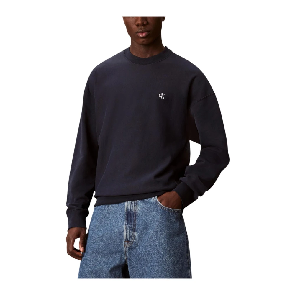 Calvin Klein Jeans Men's Blue Sweatshirts, 2XL, Round Neck Long Sleeve Sweatshirt