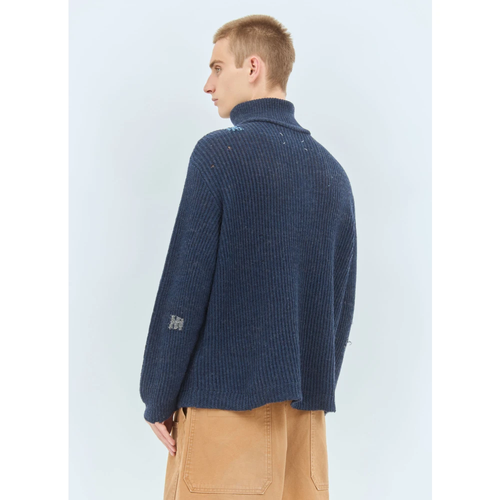 Maison Margiela Linnen Wolmix Gebreide Trui Blue Heren