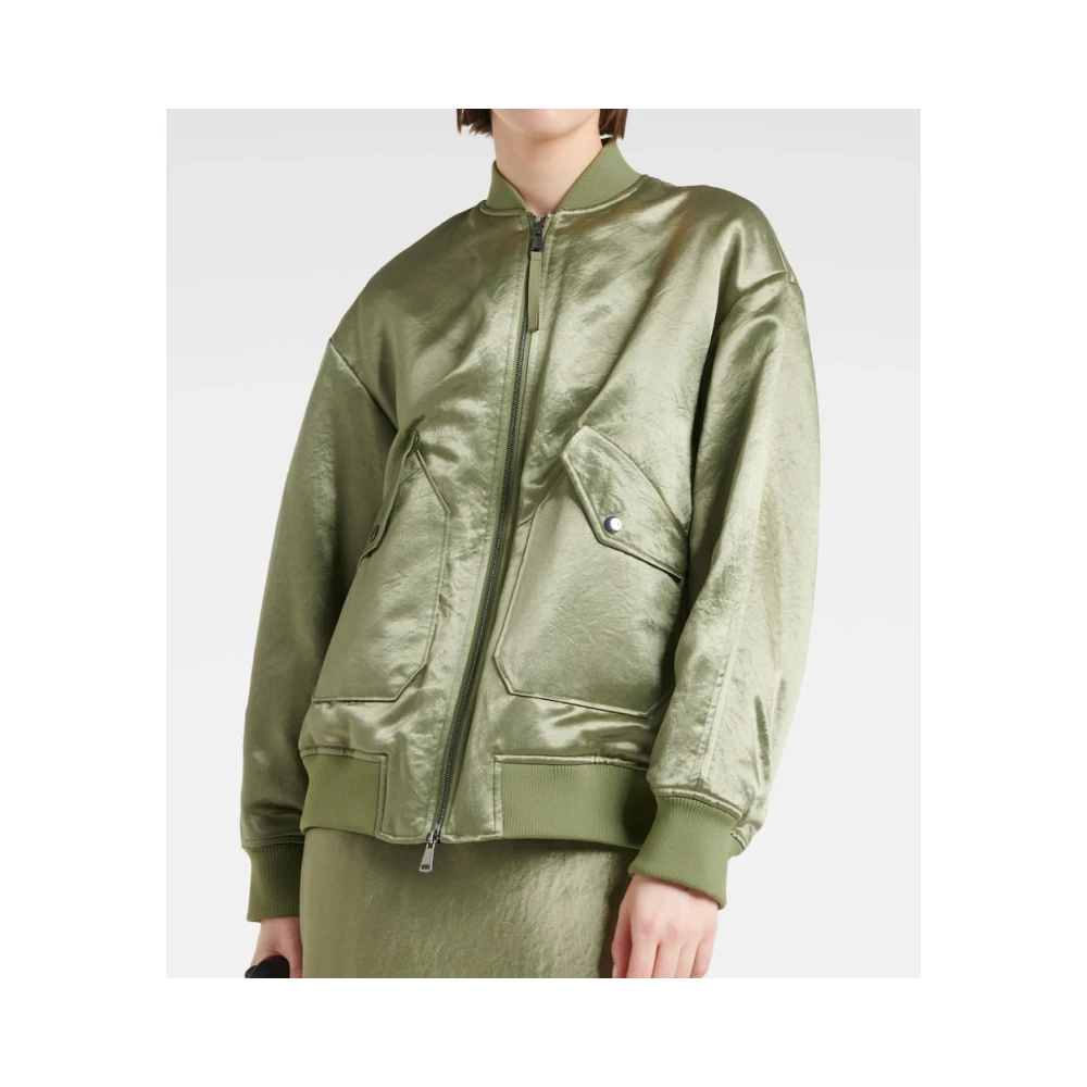 Max Mara Satin Bomberjack in Khaki Green Dames