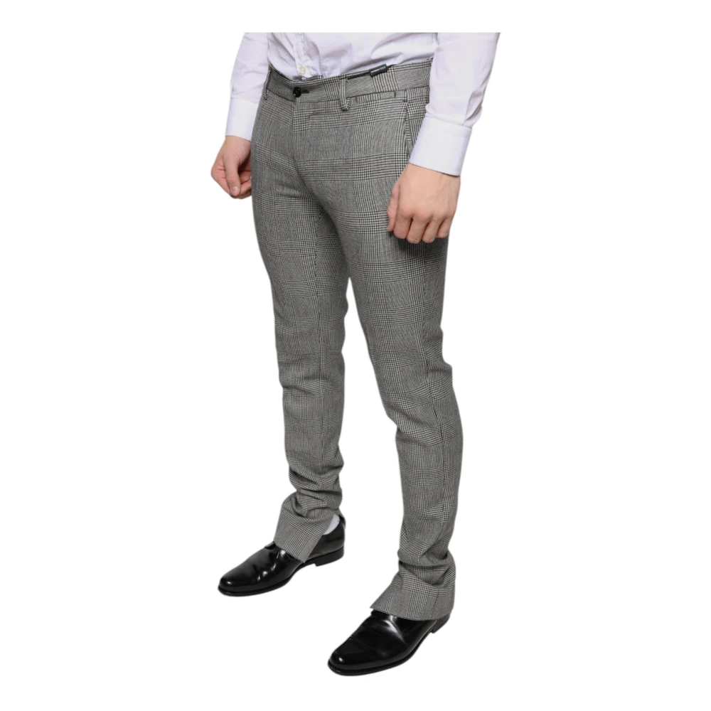 Dolce & Gabbana Grijze Tartan Wol Skinny Broek Gray Heren