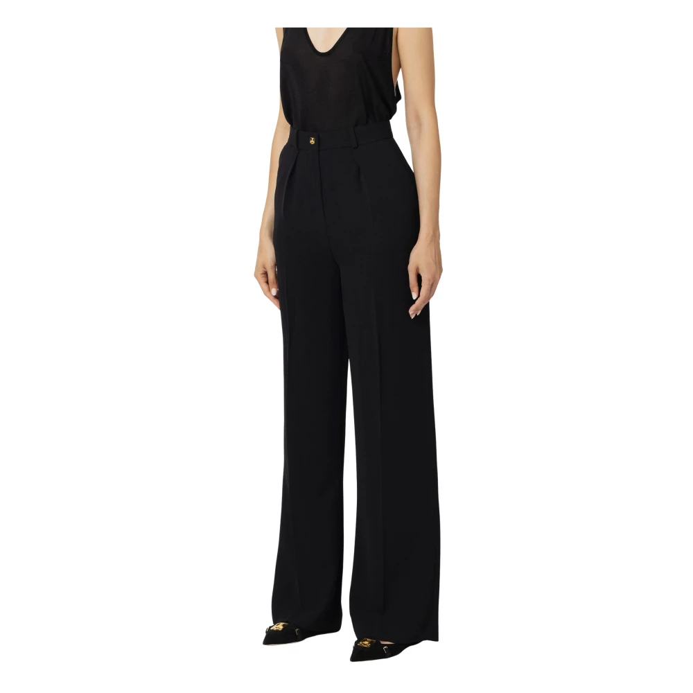 Elisabetta Franchi Zwarte Rechte Crêpe Broek met Plooien Black Dames