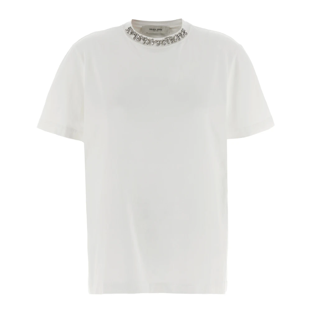 Golden Goose Women's White/Golden Crystal Embellished T-Shirt