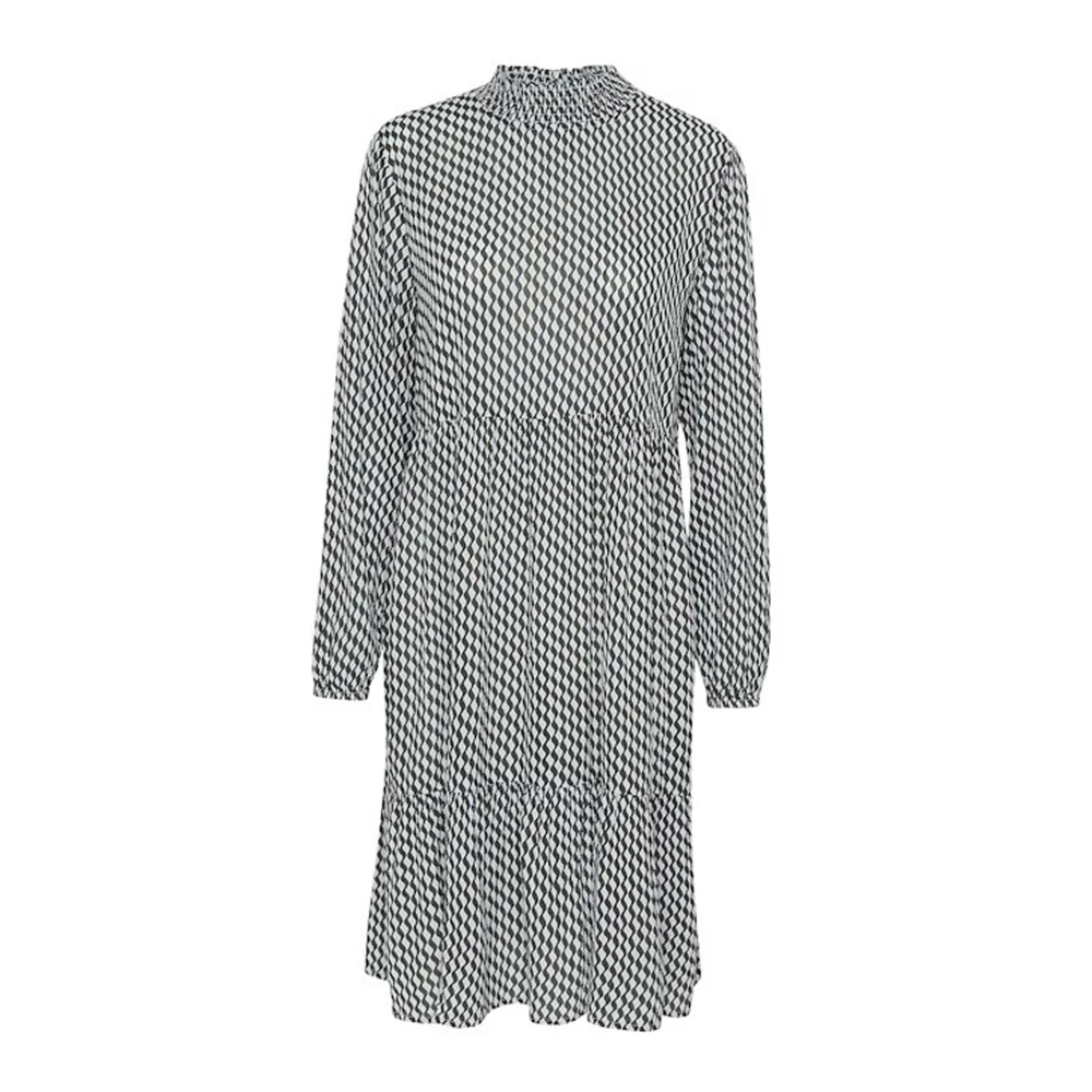 Kaffe Jurk met Smock Hals en Golfprint Gray Dames