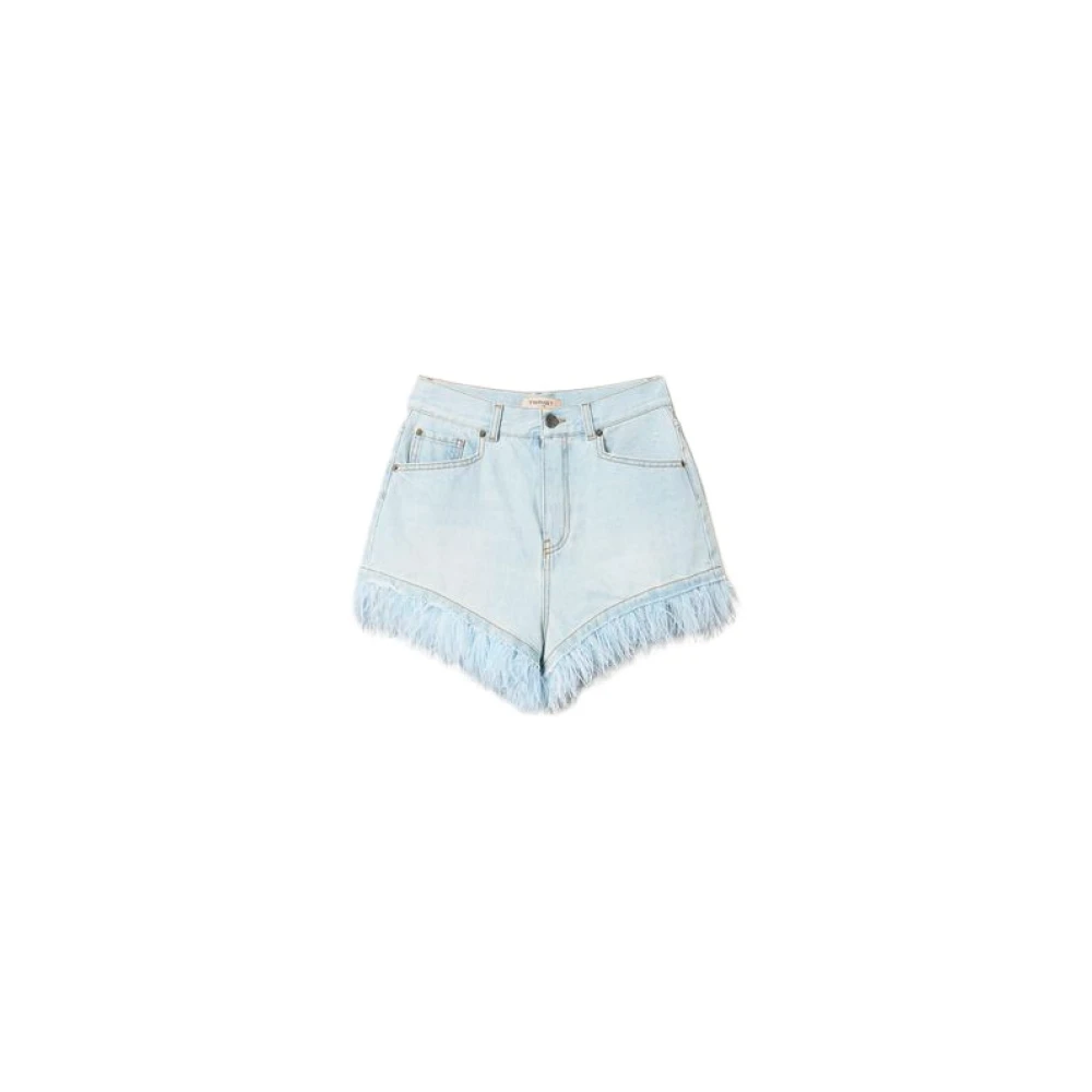 Twinset Shorts in Jeans met Veren Art. 231Tp2622 Blue Dames