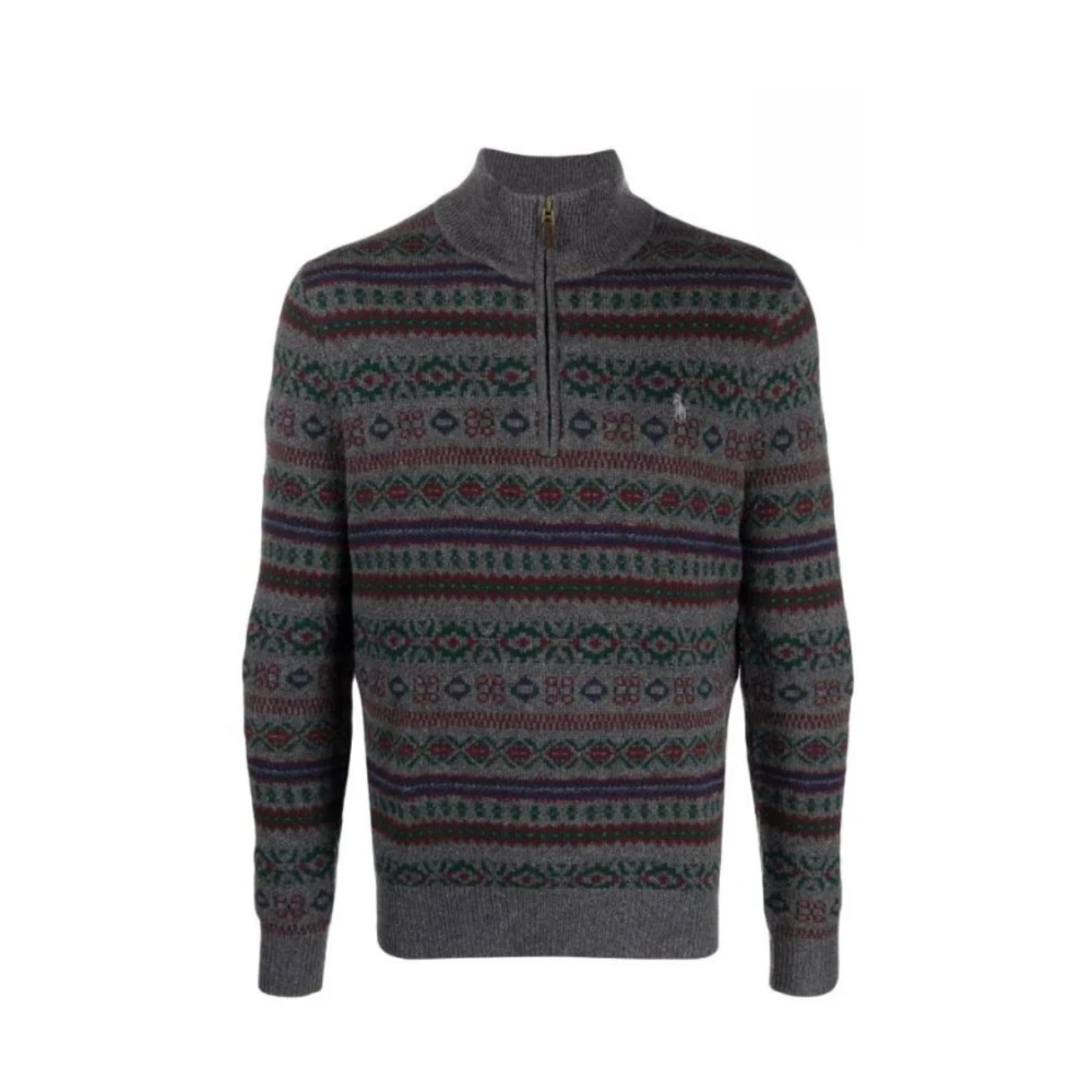 Polo Ralph Lauren Grijze Zip Neck Sweater met Geborduurd Logo Gray Heren