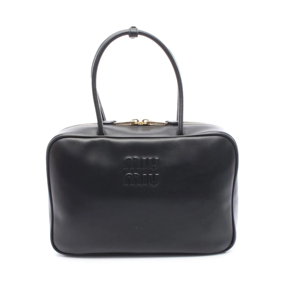Miu Miu Pre-Owned Women's Black Pre-Owned Vintage Embossed Logo Leather Satchel
