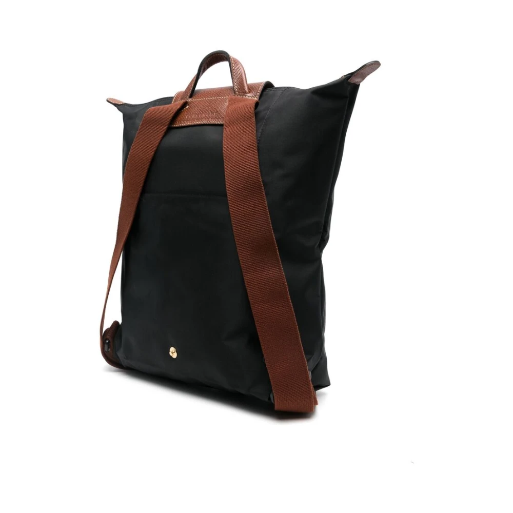Longchamp Paris Rugzak Zwart Bruin Jersey Stijl Black Dames