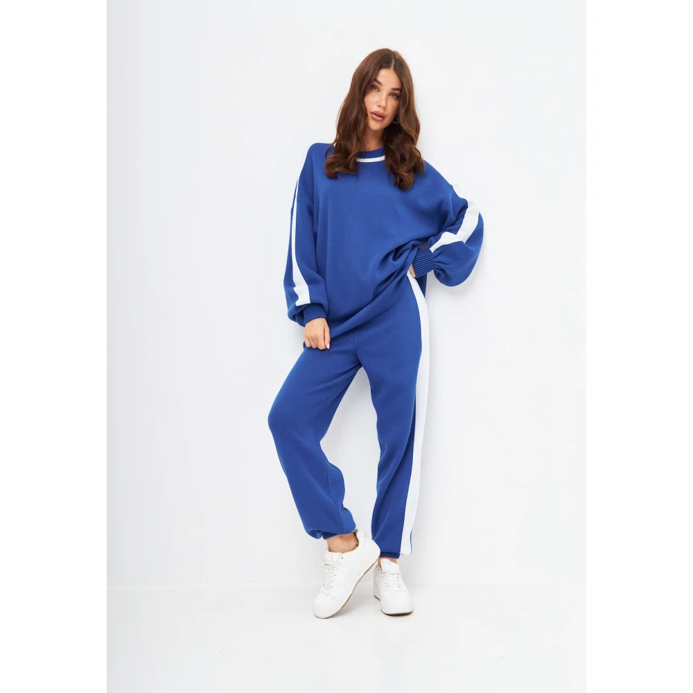 Cesare Gaspari CG Gebreide Jogger set Blauw Blue Dames
