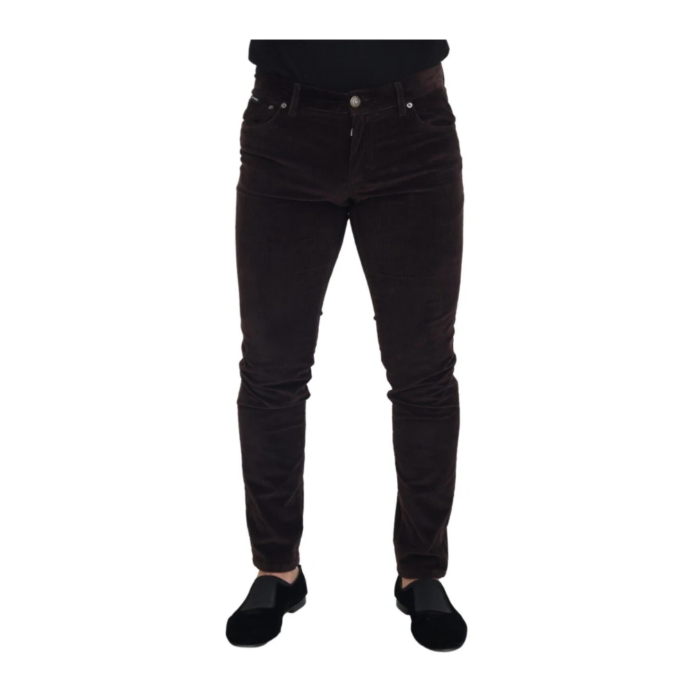 Dolce & Gabbana Elegante Bruine Zijden Broek Brown Heren