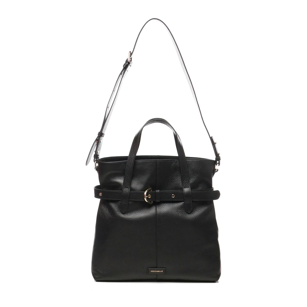 Coccinelle Zwarte bucket bag met decoratieve riem Black Dames