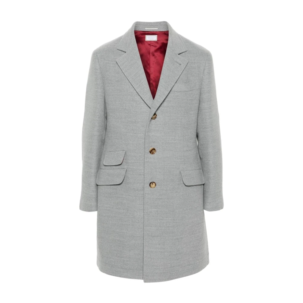BRUNELLO CUCINELLI Grijze wollen jas knoopsluiting Gray Heren