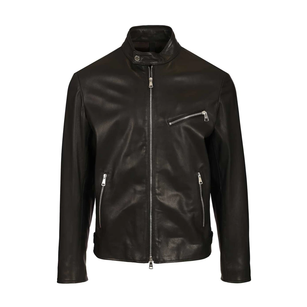 Tagliatore Men's Black Leather Jackets, Xl, Lambskin Biker Jacket