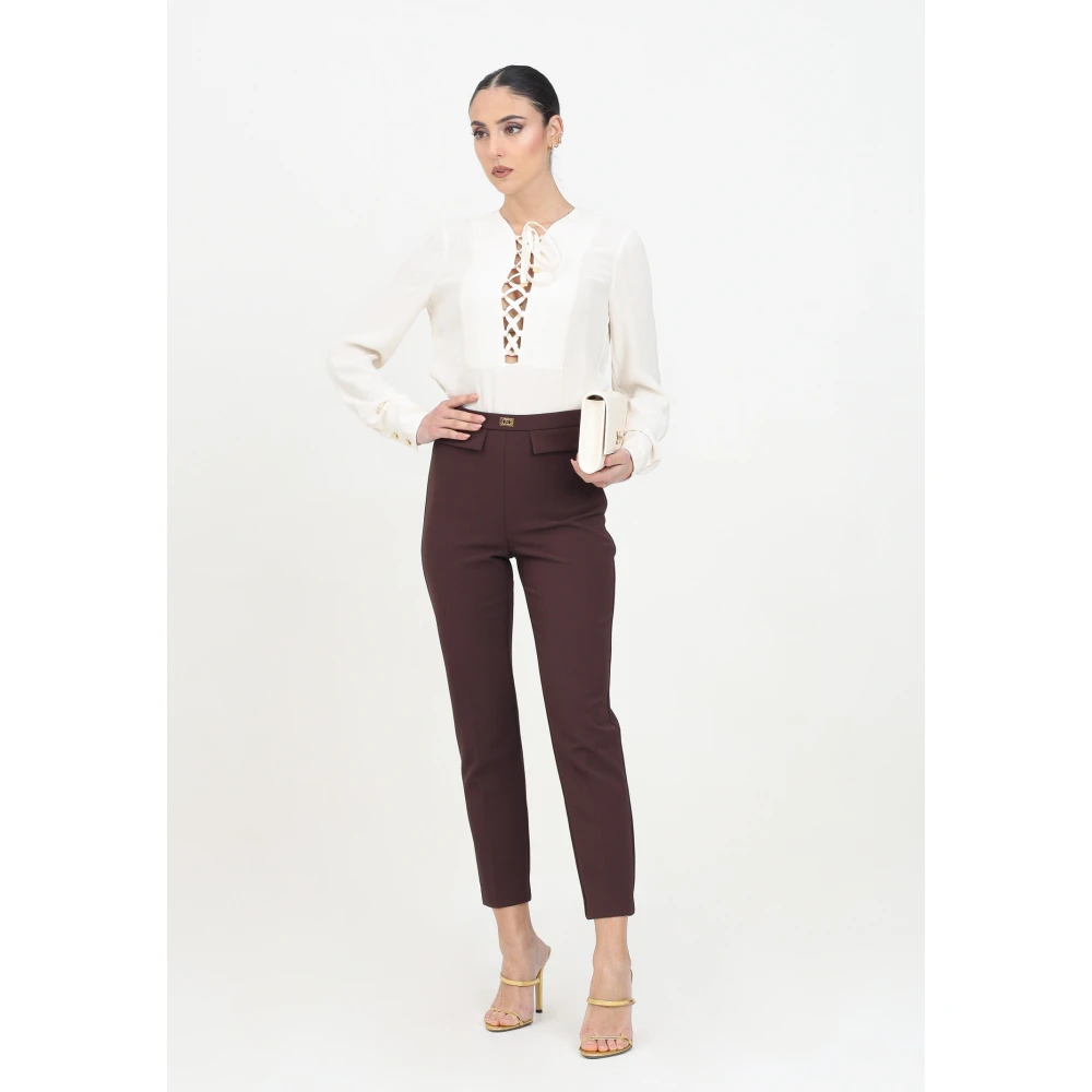 Elisabetta Franchi Bruine elegante broek met voorflappen Brown Dames
