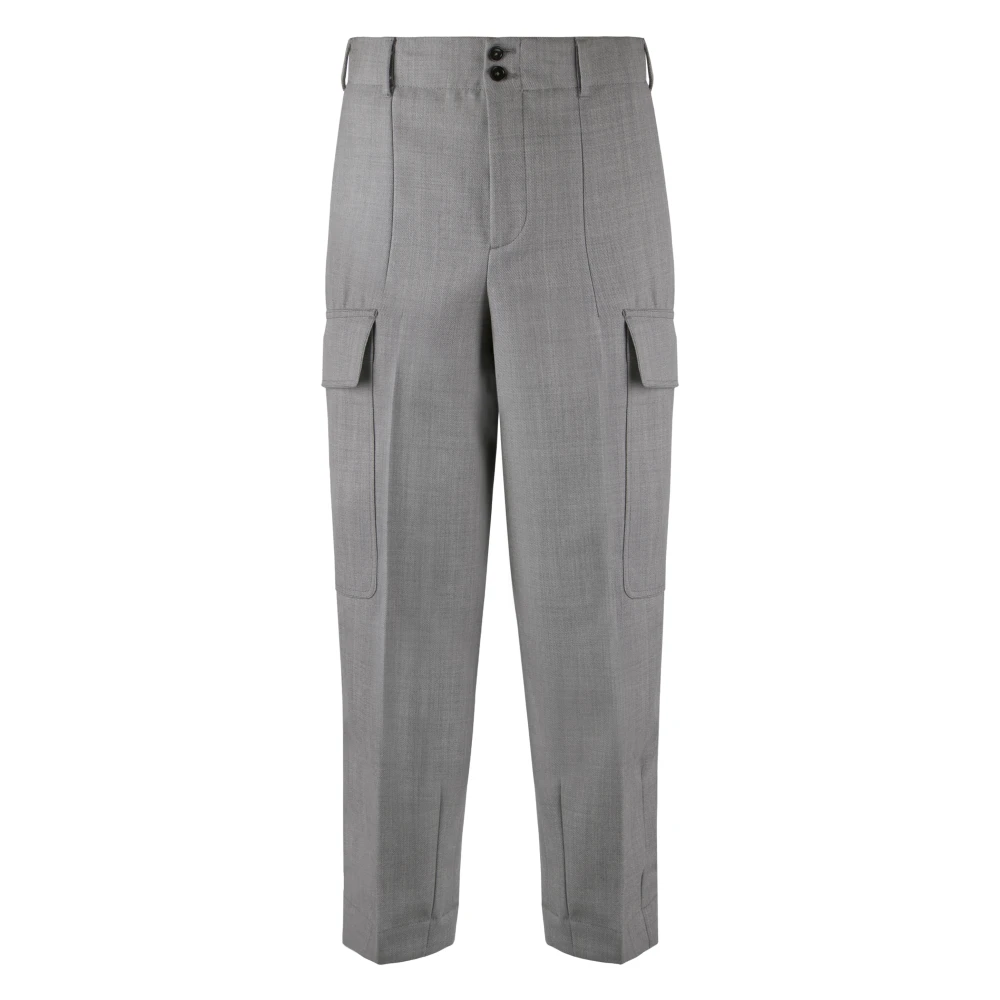 Pt Torino Men's Gray Straight Trousers, W33, Wool Trousers With Multiple Pockets